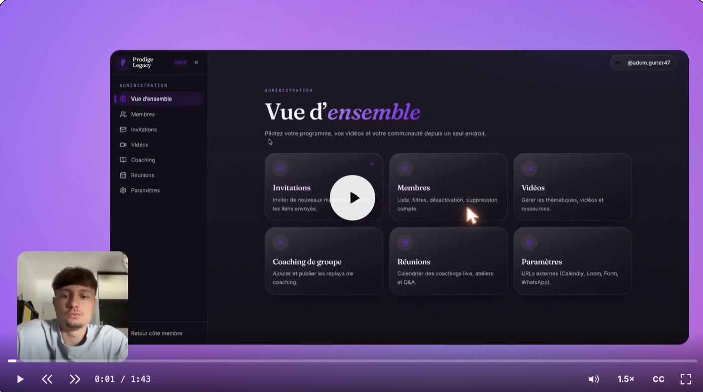 Aperçu d'une vidéo Castli : écran composité sur fond, caméra en médaillon